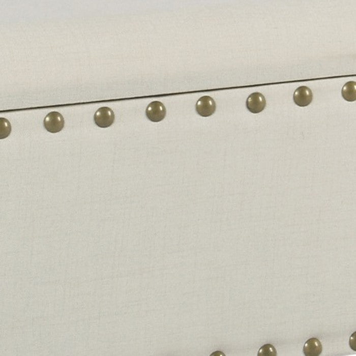 Fabric Upholstered Wooden Storage Bench With Nail head Trim, Large, Cream and Brown