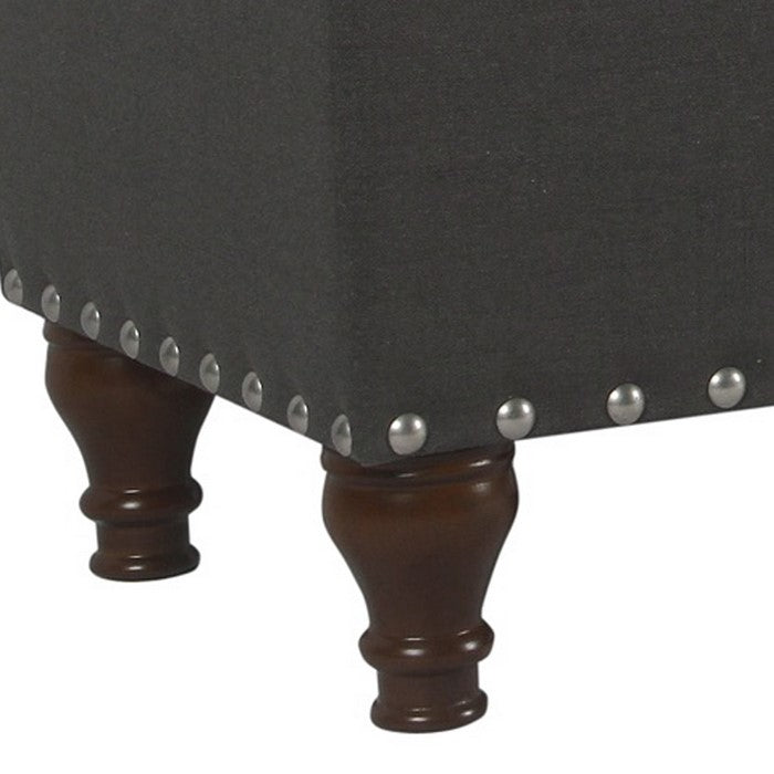 Fabric Upholstered Wooden Storage Bench With Nail head Trim, Large, Dark Gray and Brown