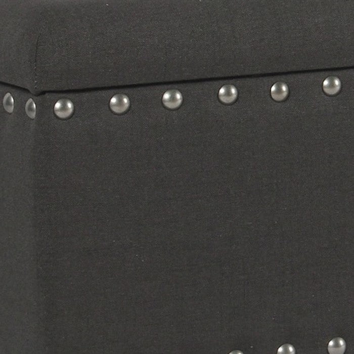 Fabric Upholstered Wooden Storage Bench With Nail head Trim, Large, Dark Gray and Brown