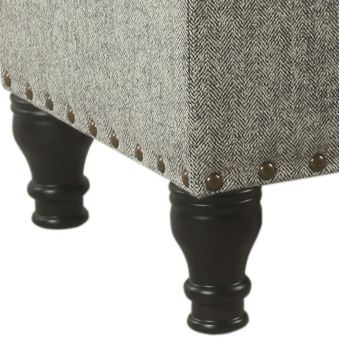 Textured Fabric Upholstered Wooden Storage Bench With Nail head Trim, Large, Gray and Black