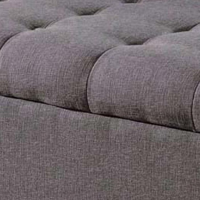 Fabric Upholstered Tufted Storage Bench With Wooden Bun Feet, Gray and Brown