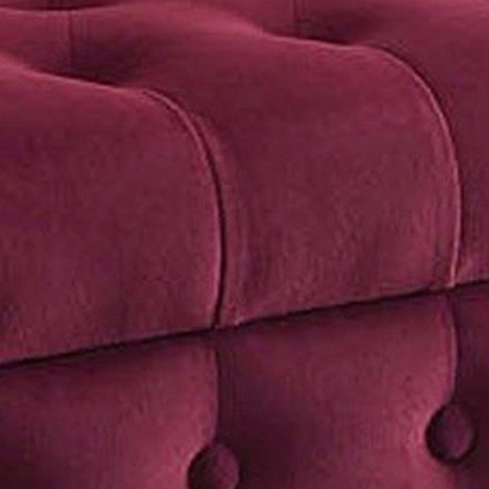 Velvet Upholstered Button Tufted Wooden Bench Settee With Hinged Storage, Pink and Brown