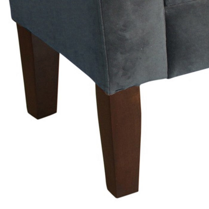 Velvet Upholstered Button Tufted Wooden Bench Settee With Hinged Storage, Dark Gray and Brown