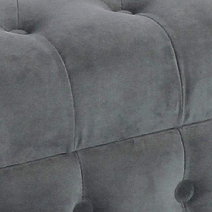 Velvet Upholstered Button Tufted Wooden Bench Settee With Hinged Storage, Dark Gray and Brown