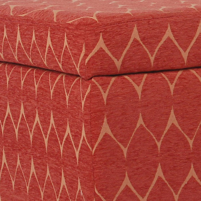 Geometric Patterned Fabric Upholstered Wooden Bench with Hinged Storage, Large, Orange and Brown