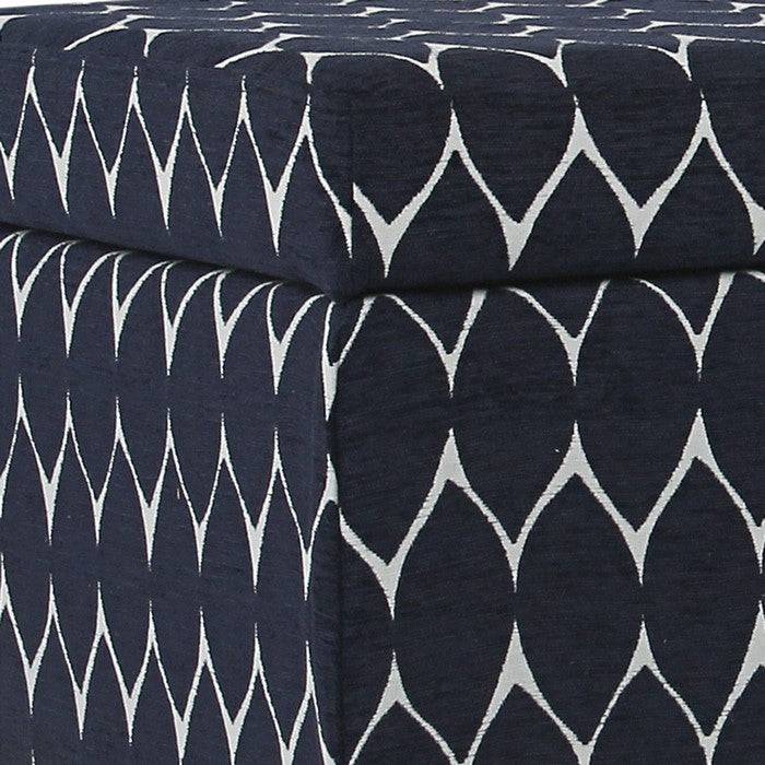 Geometric Patterned Fabric Upholstered Wooden Bench with Hinged Storage, Large, Blue and Brown