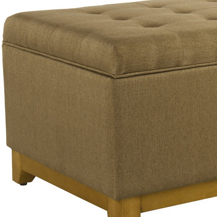 Button Tufted Fabric Upholstered Wooden Ottoman With Hinged Storage, Brown