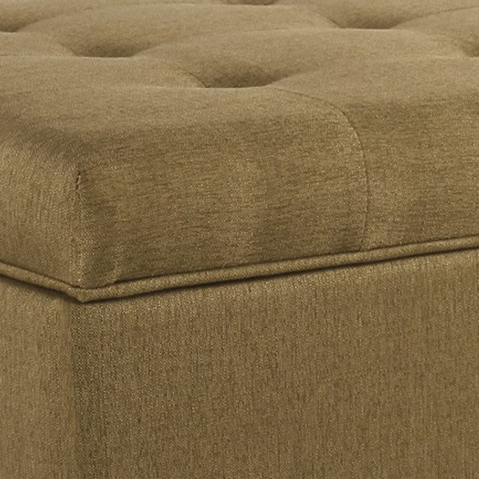 Button Tufted Fabric Upholstered Wooden Ottoman With Hinged Storage, Brown