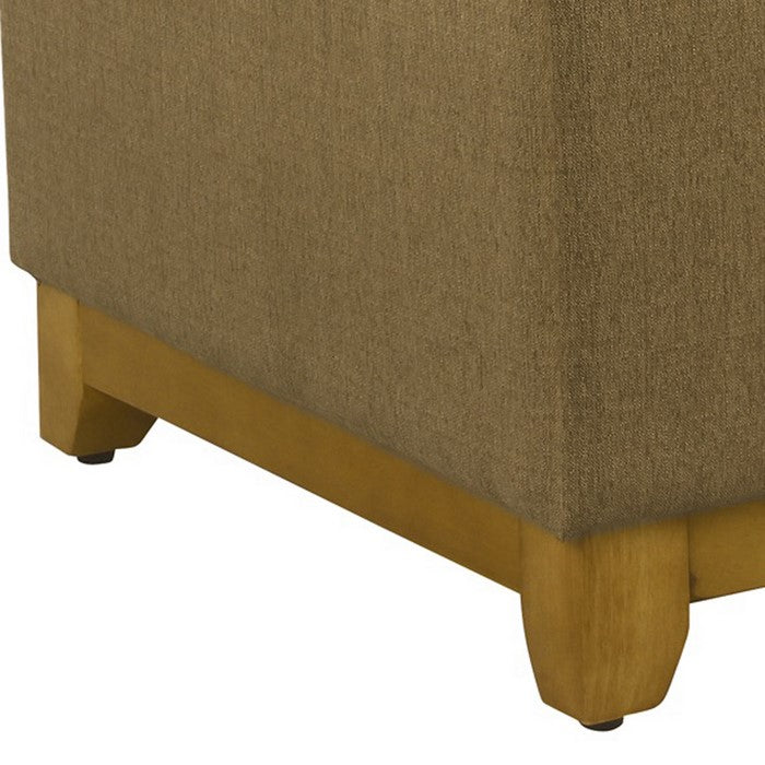 Button Tufted Fabric Upholstered Wooden Ottoman With Hinged Storage, Brown