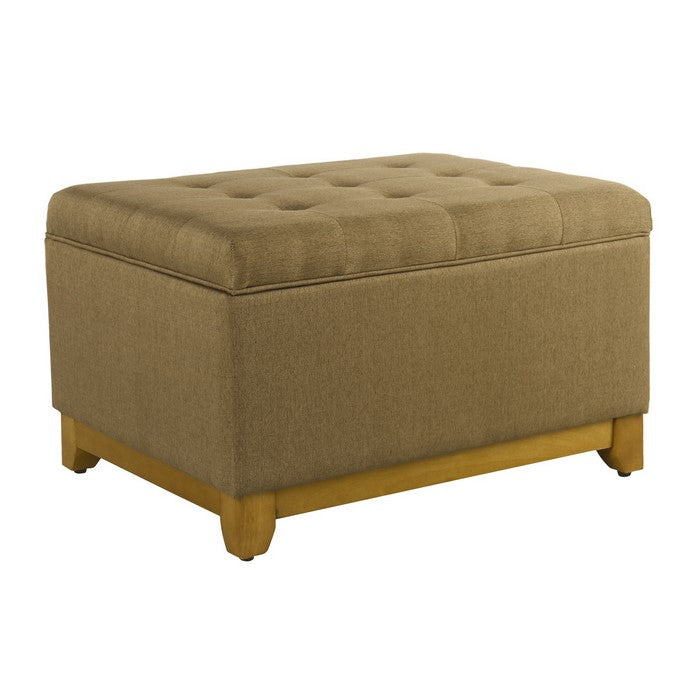 Button Tufted Fabric Upholstered Wooden Ottoman With Hinged Storage, Brown