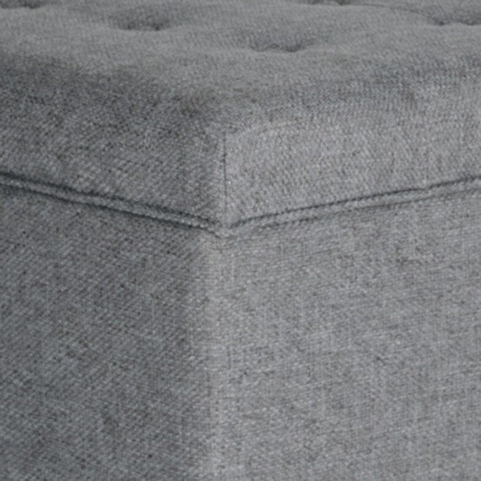 Textured Fabric Upholstered Wooden Ottoman With Button Tufted Top, Gray and Brown