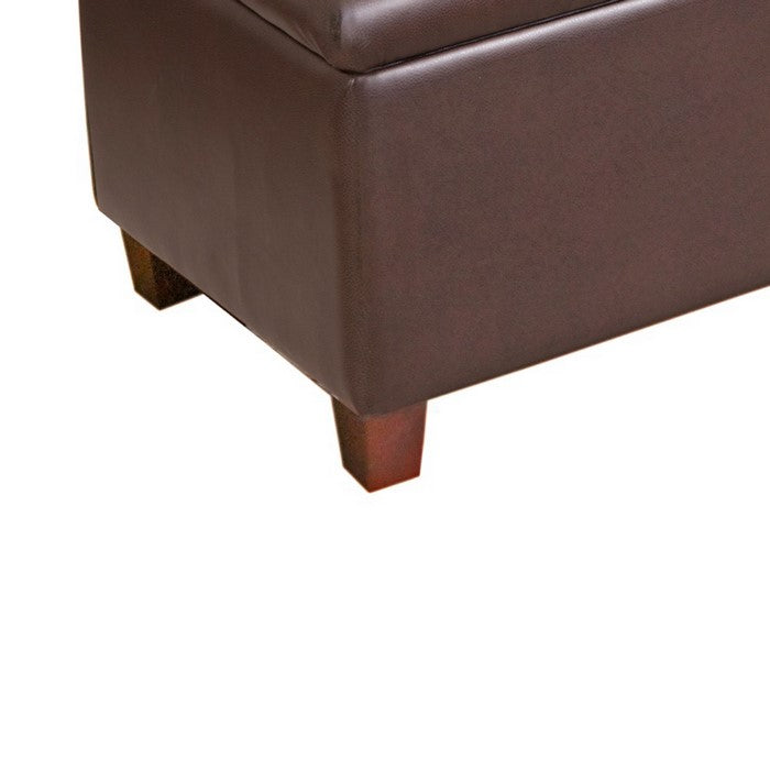Leatherette Upholstered Wooden Bench With Button Tufted Hinged Top Storage, Brown