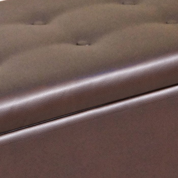 Leatherette Upholstered Wooden Bench With Button Tufted Hinged Top Storage, Brown