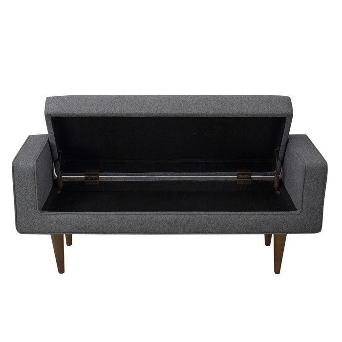 Textured Herringbone Bench With Flip-top Seat, Hinged Lid Storage And Sleek Wood Feet, Drak Gray