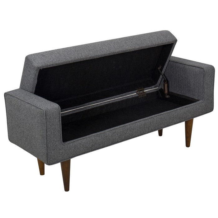 Textured Herringbone Bench With Flip-top Seat, Hinged Lid Storage And Sleek Wood Feet, Drak Gray