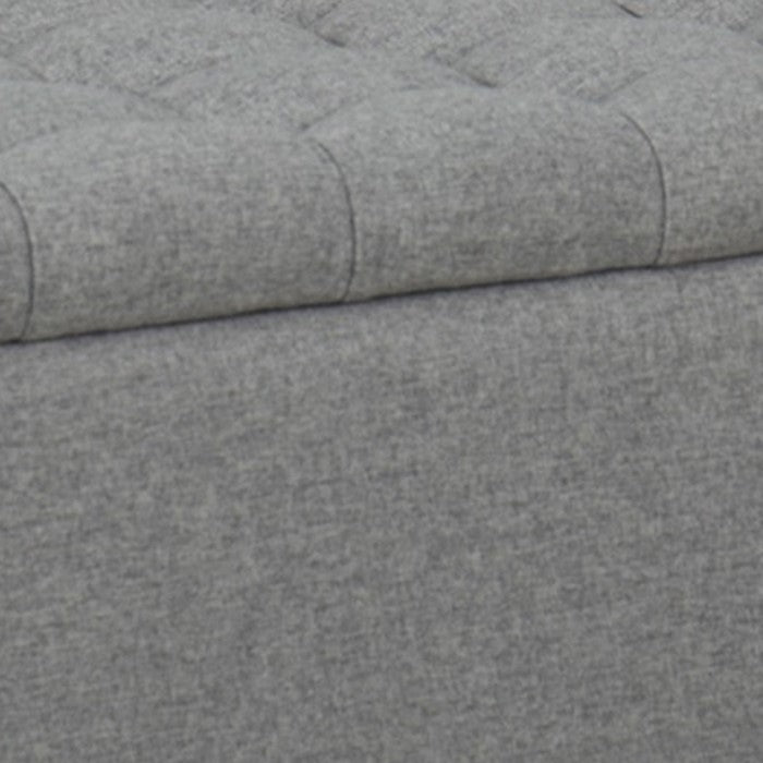 Tufted Storage Bench With Button Tufted Top, Hinged Seat Storage And Splayed Wood Feet, Light Gray