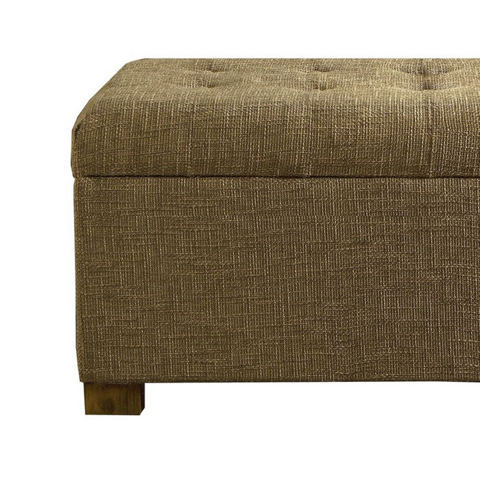 Textured Fabric Upholstered Bench With Button Tufted Hinged Lid Storage, Large, Brown