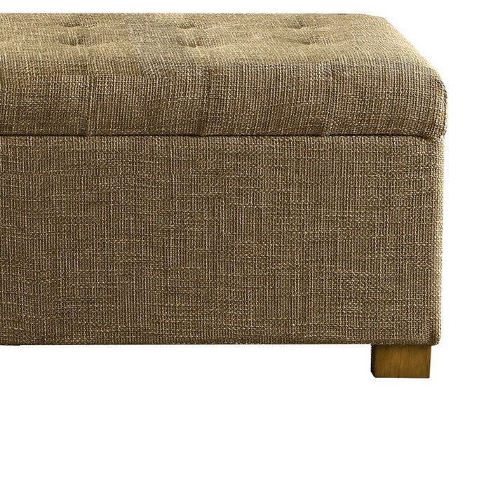 Textured Fabric Upholstered Bench With Button Tufted Hinged Lid Storage, Large, Brown