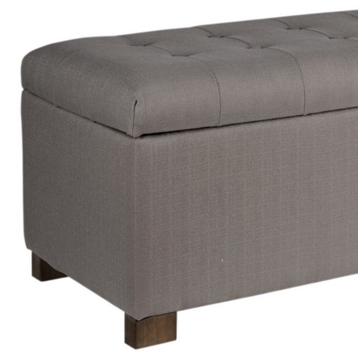 Fabric Upholstered Wooden Bench With Button Tufted Hinged Lid Storage, Large, Brown