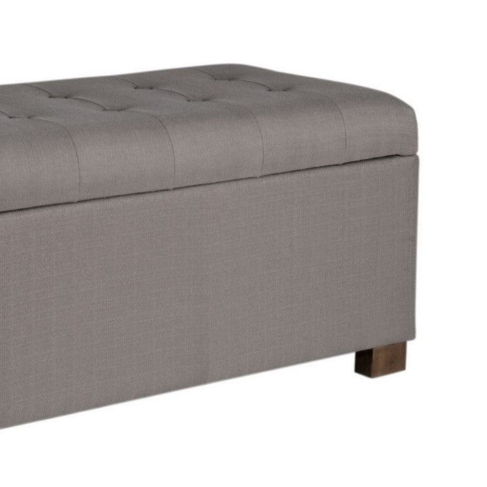 Fabric Upholstered Wooden Bench With Button Tufted Hinged Lid Storage, Large, Brown