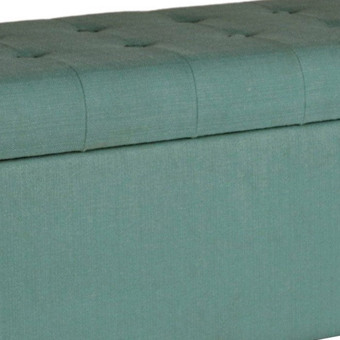 Polyester Upholstery Bench With Button Tufted Hinged Lid Storage And Wood Feet, Large, Teal