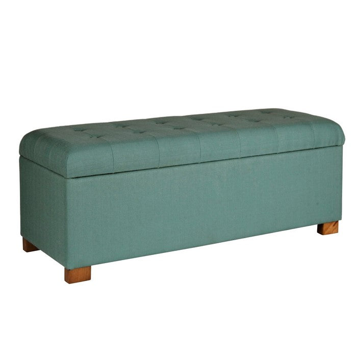 Polyester Upholstery Bench With Button Tufted Hinged Lid Storage And Wood Feet, Large, Teal