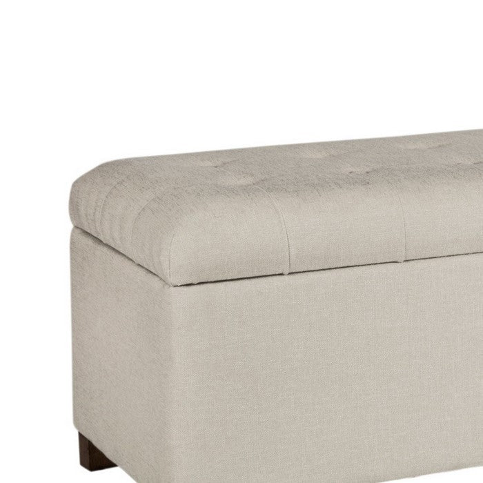 Polyester Upholstery Bench With Button Tufted Hinged Lid Storage And Wood Feet, Large, Light Gray