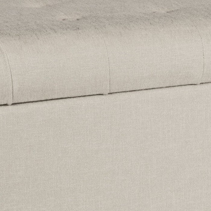 Polyester Upholstery Bench With Button Tufted Hinged Lid Storage And Wood Feet, Large, Light Gray