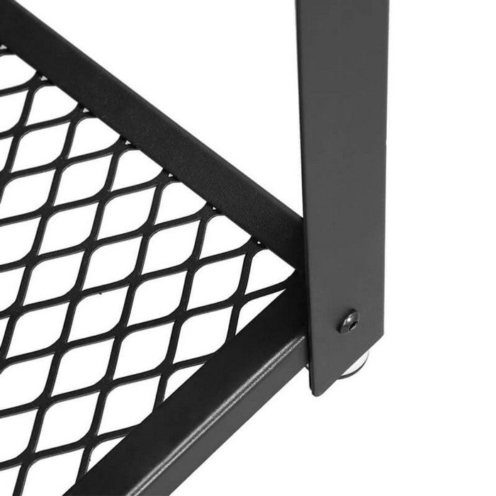 Iron Framed Nightstand with Wooden Top and Wire Mesh Open Shelf, Brown and Black