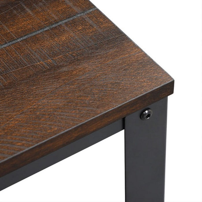 Iron Framed Nightstand with Wooden Top and Wire Mesh Open Shelf, Brown and Black