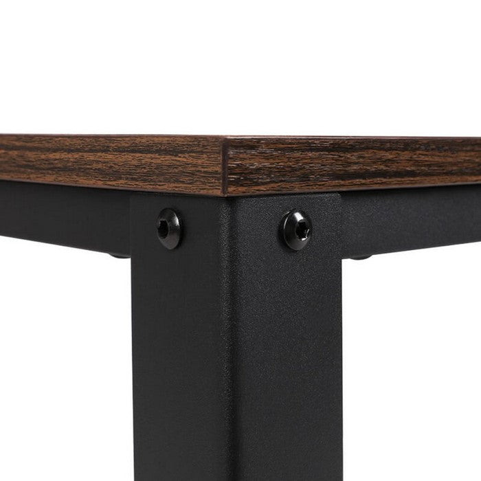 Iron Framed Side Table with Wooden Top and Wire Mesh Open Shelf, Brown and Black