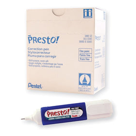 Pentel Presto! Jumbo Correction Pen, Fine Point, Metal Tip, Box of 12 (ZL31-W)
