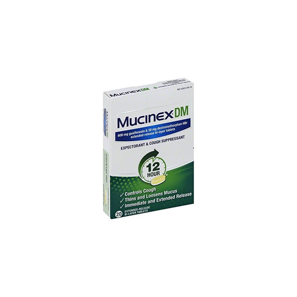 Mucinex DM 12-Hour Expectorant and Cough Suppressant Tablets, 20 Count