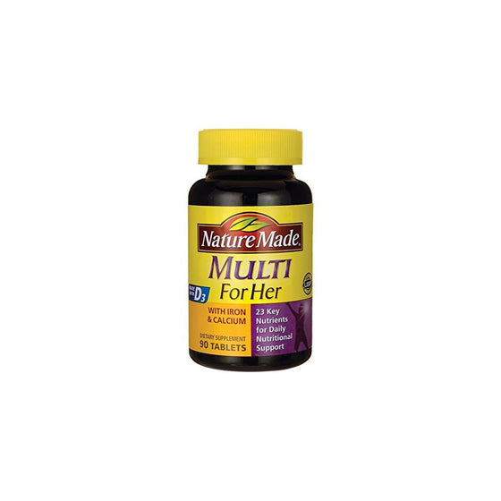 Nature Made Multi for Her Tablets w. Iron & Calcium - 23 Essential Vitamins & Minerals 90 Ct