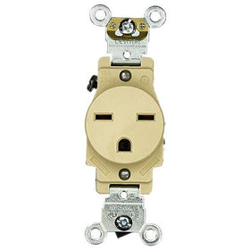 Leviton 5661-I 15 Amp, 250 Volt, Industrial Heavy Duty Grade, Single Receptacle, Straight Blade, Self Grounding, Ivory