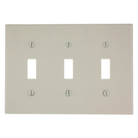 Leviton 78011 3-Gang Toggle Device Switch Wallplate, Standard Size, Thermoset, Device Mount, Light Almond