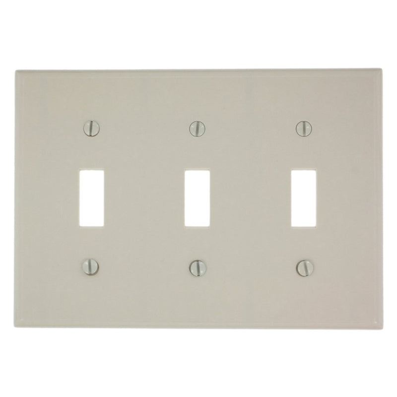 Leviton 78011 3-Gang Toggle Device Switch Wallplate, Standard Size, Thermoset, Device Mount, Light Almond