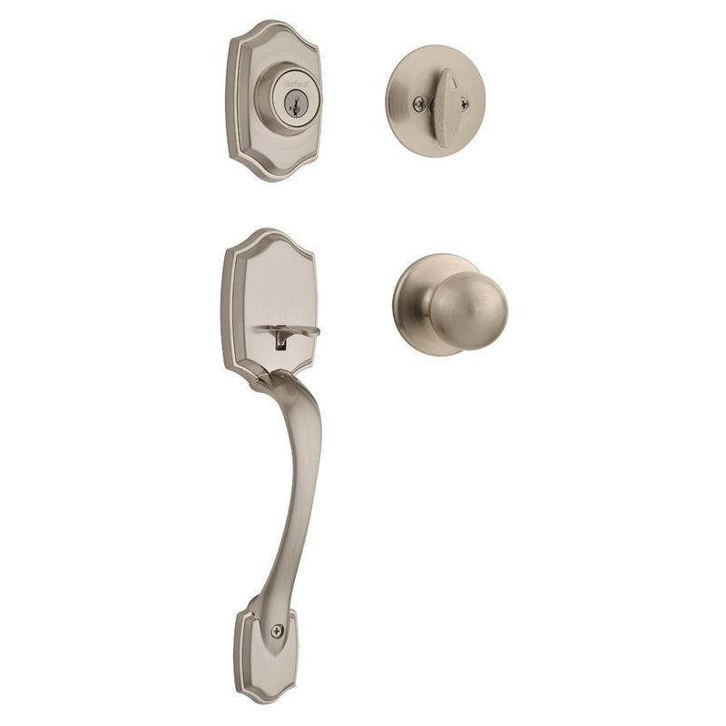 Kwikset 96870-099 Belleview Single Cylinder Handleset With Polo Knob featuring SmartKey Security in Satin Nickel