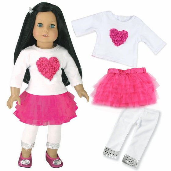 18 Inch Doll Clothes Heart Themed Outfit, 3 Pc. Set, Fits 18 Inch American Girl Doll & More! Heart and Tulle Skirt
