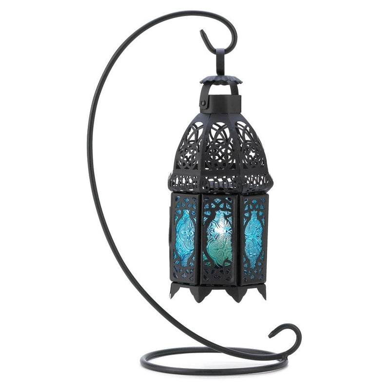 Gifts & Decor Night Hanging Table Lantern Candle Holder, Sapphire