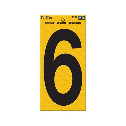 HY-KO PROD CO RV-75/6 5" Blk/Yel Reflective #6 Hy-Ko Number
