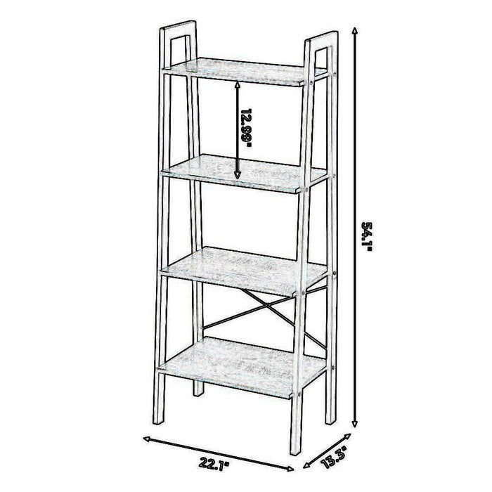 Iron Framed Ladder Style Storage Shelf with Four Wooden Shelves, Brown and Black
