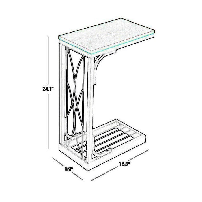 Wooden Side Table with Metal Open Tubular Designed Cantilever Base, Brown and Black