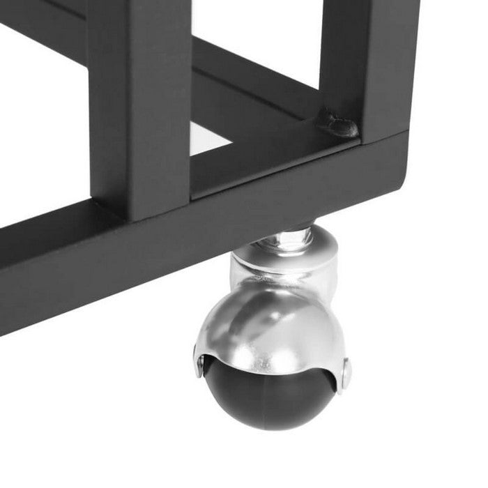 Wooden Side Table with Metal Cantilever Base and Caster Wheel, Brown and Black