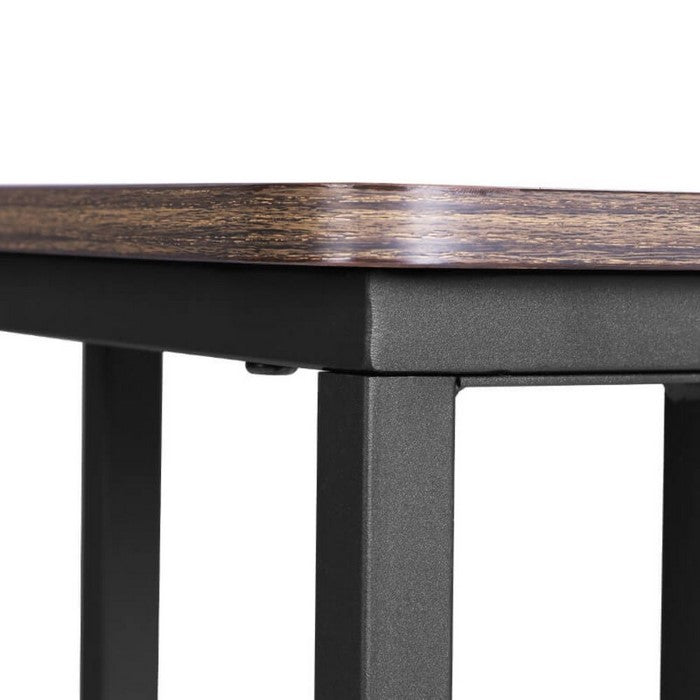 Wooden Side Table with Metal Cantilever Base and Caster Wheel, Brown and Black