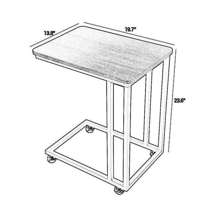 Wooden Side Table with Metal Cantilever Base and Caster Wheel, Brown and Black