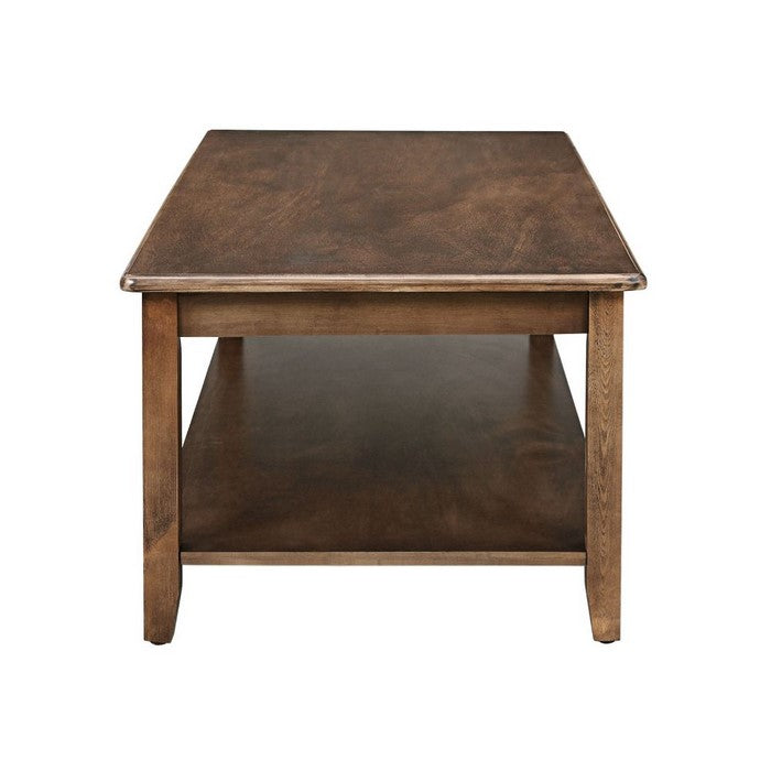Rectangular Wooden Coffee Table with Open Bottom Shelf, Dark Walnut Brown