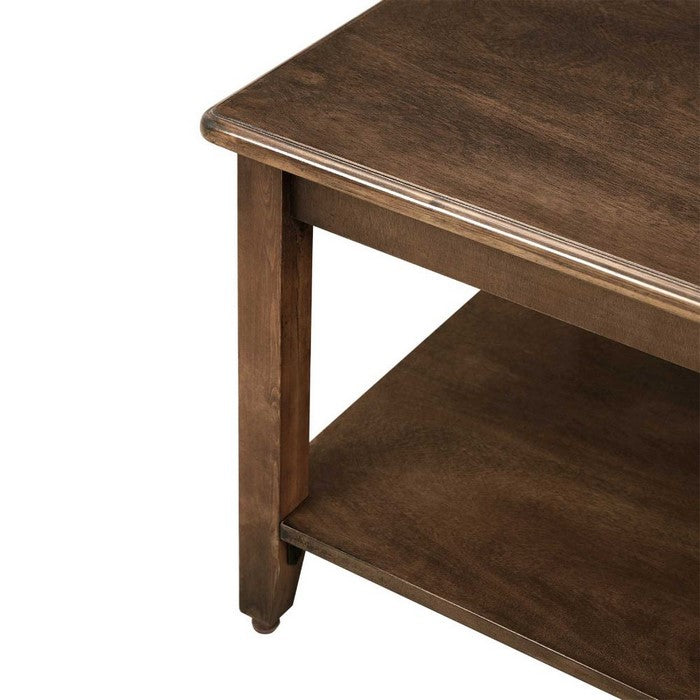 Rectangular Wooden Coffee Table with Open Bottom Shelf, Dark Walnut Brown