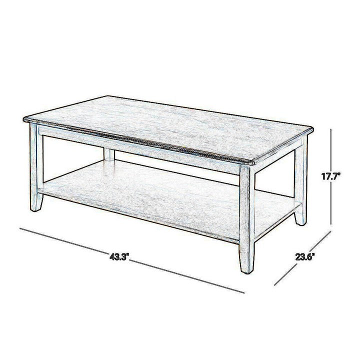 Rectangular Wooden Coffee Table with Open Bottom Shelf, Dark Walnut Brown