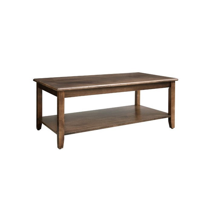 Rectangular Wooden Coffee Table with Open Bottom Shelf, Dark Walnut Brown